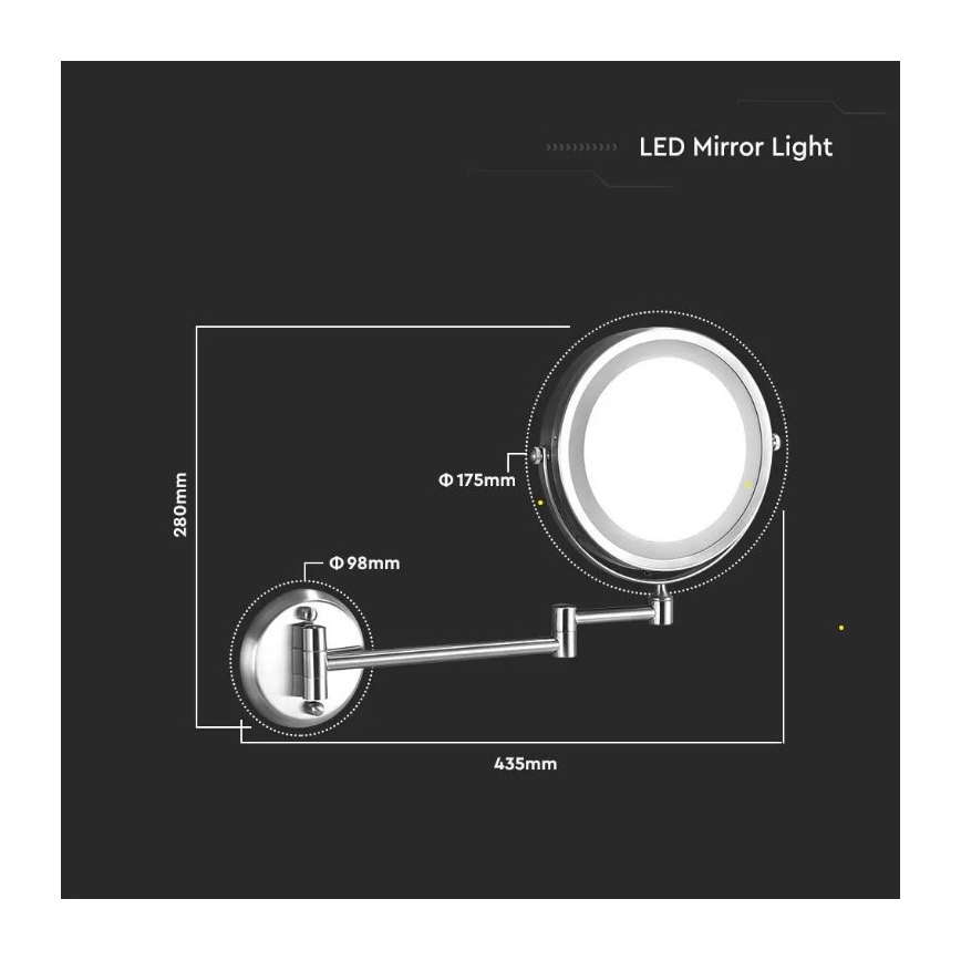 LED Wandkosmetikspiegel LED/3W/6V IP44
