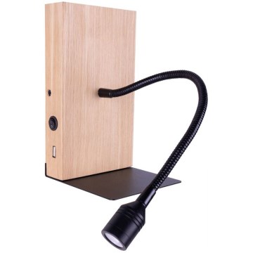 LED-Wandleuchte LECTOR LED/2,5W/230V USB Eiche