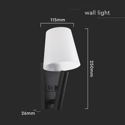 LED-Wandleuchte mit USB-Anschluss LED/2W/230V 3000K schwarz/weiß