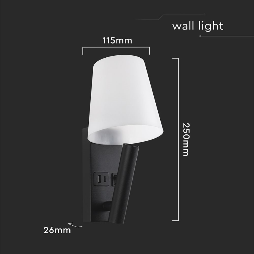 LED-Wandleuchte mit USB-Anschluss LED/2W/230V 3000K schwarz/weiß