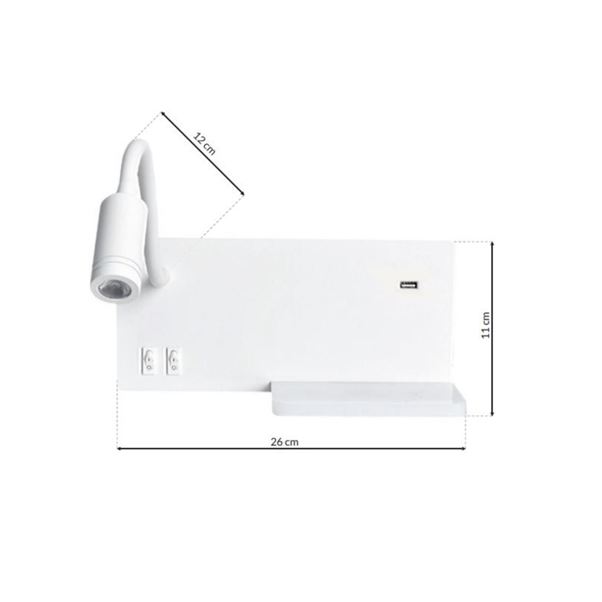 LED-Wandleuchte SHELF 1xLED/4W+1xLED/5W+1xLED/2W/230V + USB-Anschluss weiß