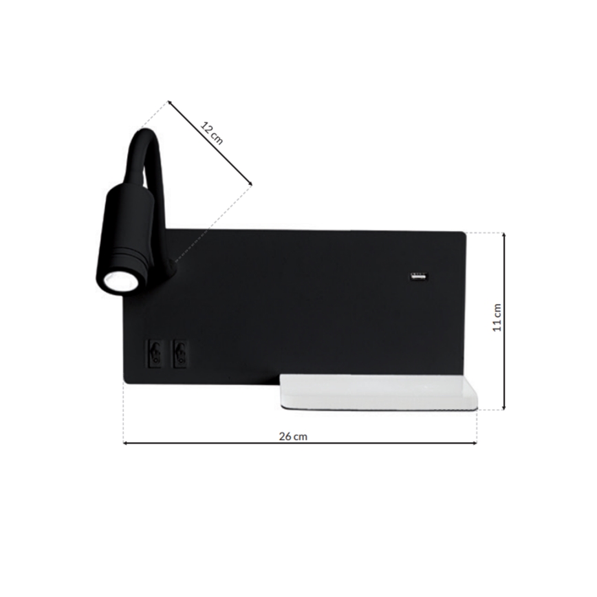 LED-Wandleuchte SHELF LED/4W+LED/5W+LED/2W/230V schwarz