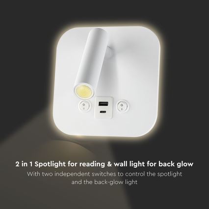 LED-Wandspot mit USB-Anschluss LED/8W/230V 3000K weiß