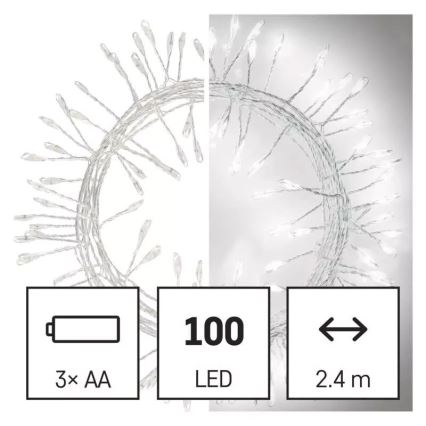 LED Weihnachts-Lichterkette 100xLED/3xAA 2,7 m kaltweiß