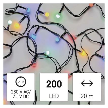 LED-Weihnachts-Lichterkette 200 LEDs / 8 Funktionen, 25 m, IP44, Mehrfarbig