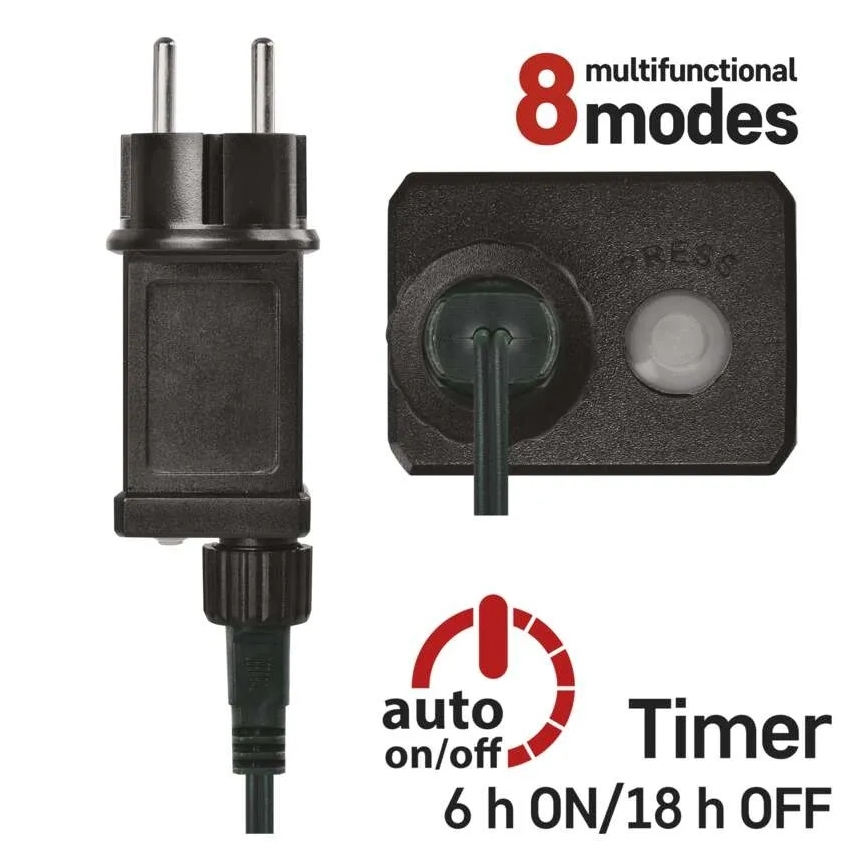 LED-Weihnachts-Lichterkette 200 LEDs / 8 Funktionen, 25 m, IP44, Mehrfarbig