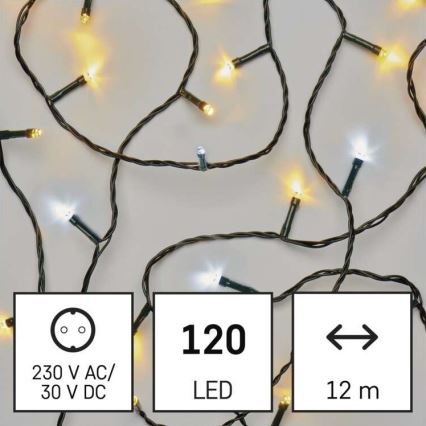 LED-Weihnachts-Lichterkette für den Außenbereich, 120 LEDs / 2 Funktionen, 17 m, IP44, warm-/kaltweiß
