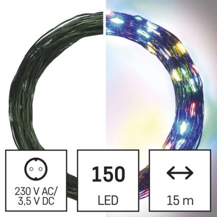 LED-Weihnachts-Lichterkette für den Außenbereich 150xLED/20m IP44 mehrfarbig