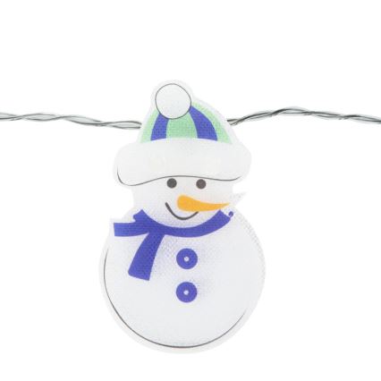 LED-Weihnachtskette 10×LED/2×AA 1,35 m warmweiß Schneemann