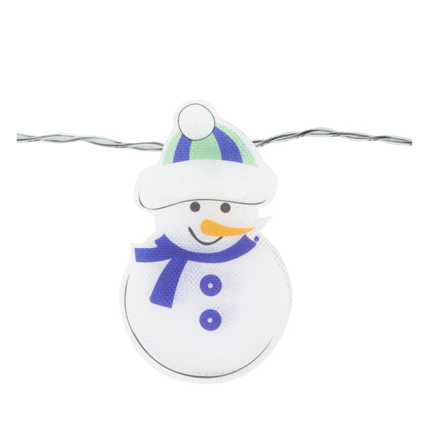 LED-Weihnachtskette 10×LED/2×AA 1,35 m warmweiß Schneemann
