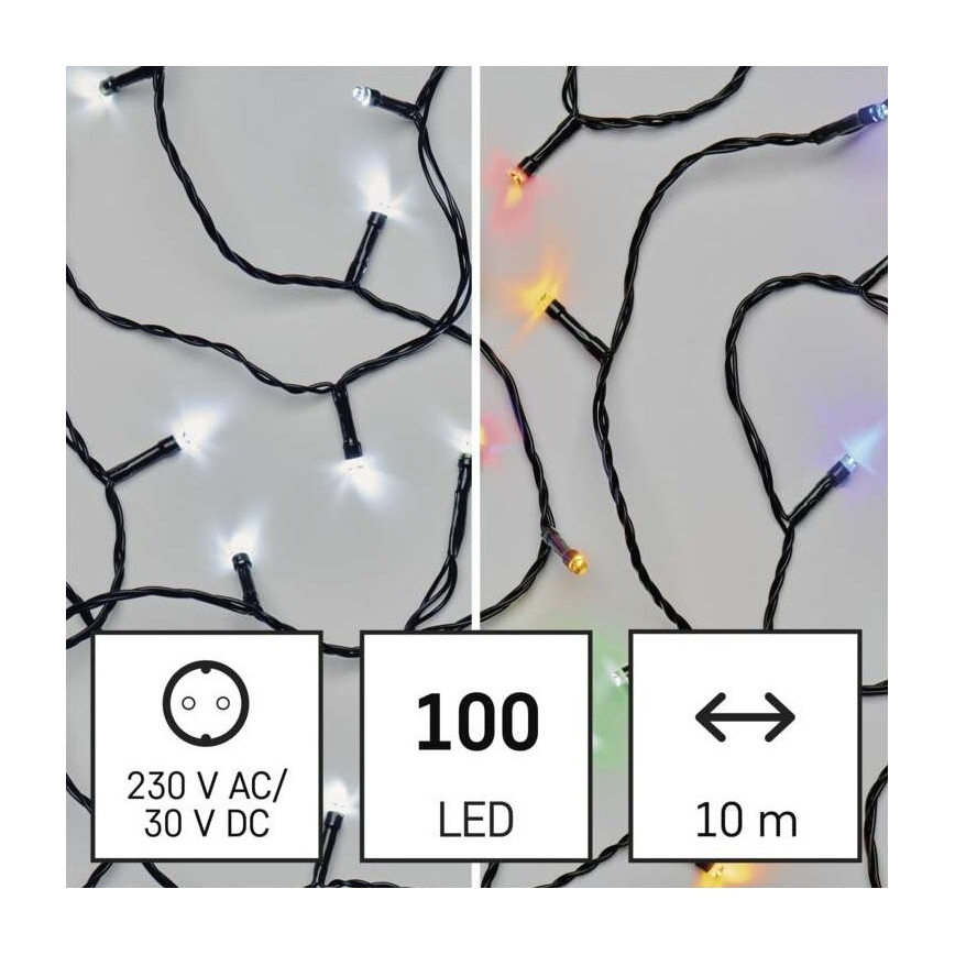LED-Weihnachtskette für den Außenbereich 100xLED/8 Modi 15m IP44 kaltweiß/multicolor