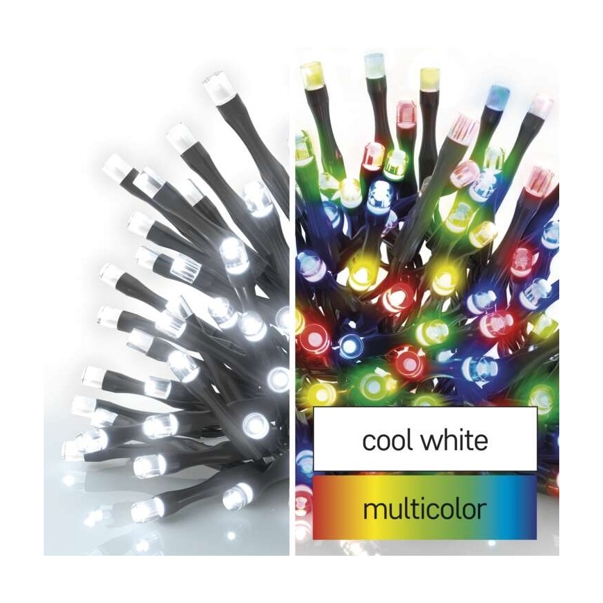 LED-Weihnachtskette für den Außenbereich 100xLED/8 Modi 15m IP44 kaltweiß/multicolor