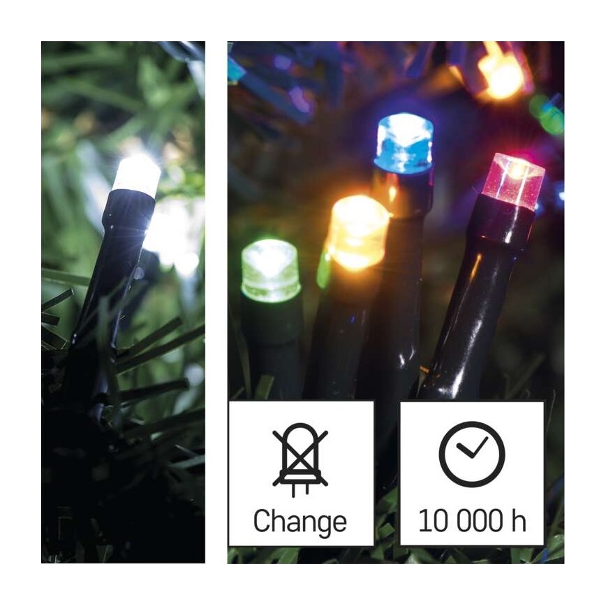 LED-Weihnachtskette für den Außenbereich 100xLED/8 Modi 15m IP44 kaltweiß/multicolor