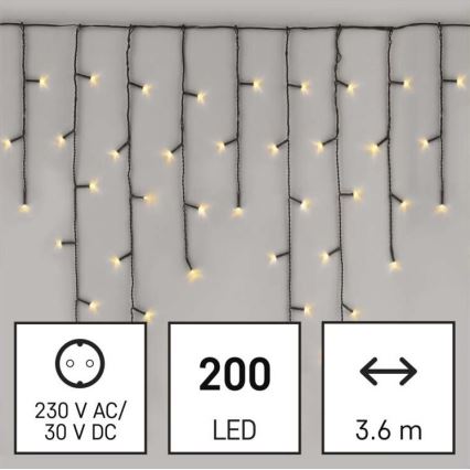 LED Weihnachtskette für den Außenbereich 200xLED/8 Modi 8,6m IP44 warmweiß