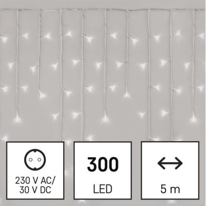 LED-Weihnachtskette für den Außenbereich 300xLED/8 Modi10m IP44 kaltweiß + Fernbedienung