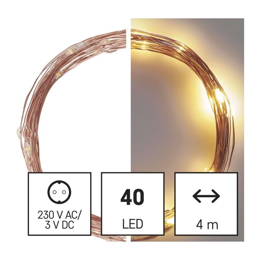 LED-Weihnachtskette für den Außenbereich 40xLED/9m IP44 warmweiß