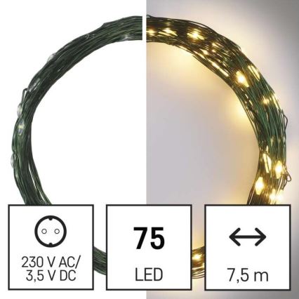 LED-Weihnachtskette für den Außenbereich 75xLED/12,5m IP44 warmweiß