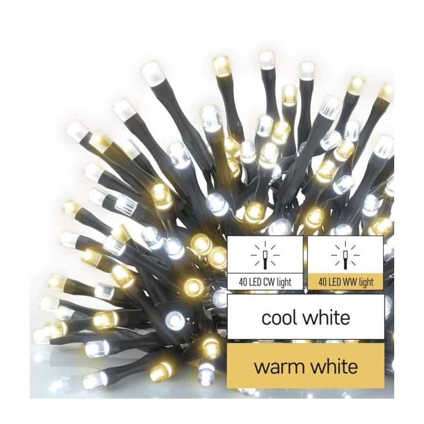 LED-Weihnachtskette für den Außenbereich 80xLED/13m IP44 warm/kalt weiß