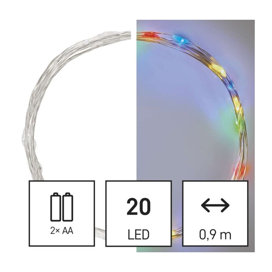 LED-Weihnachtslichterkette 20xLED/2xAA 2,4m mehrfarbig