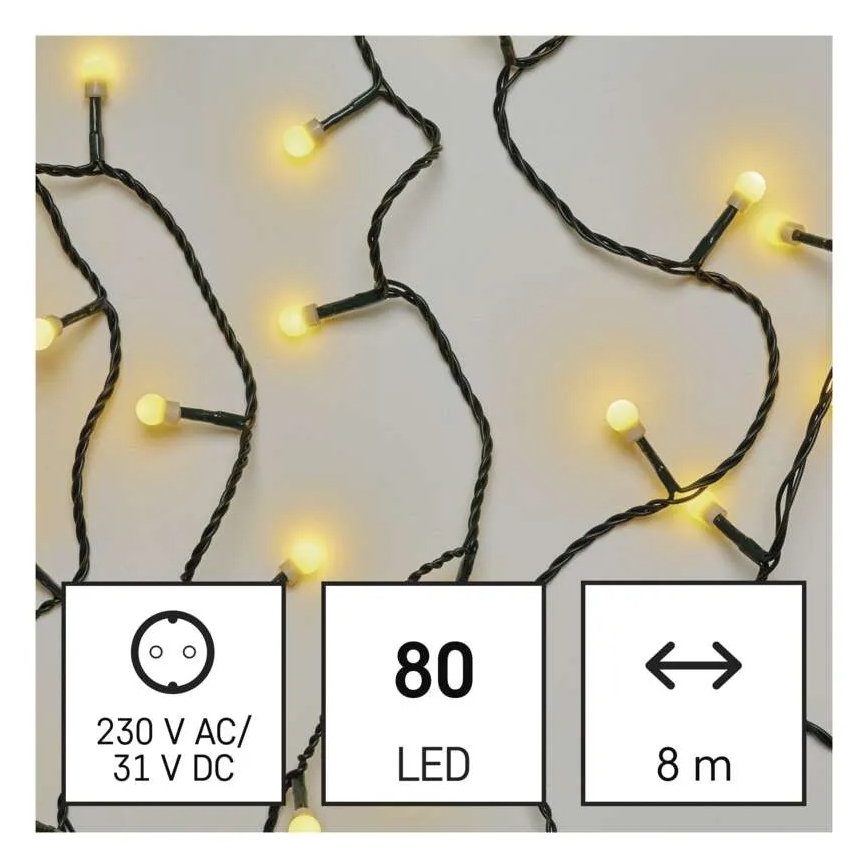 LED-Weihnachtslichterkette 80 LEDs/230 V/8 Funktionen 13 m IP44 warmweiß