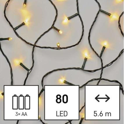 LED-Weihnachtslichterkette für den Außenbereich 80xLED/3xAA 6,1m IP44 warmweiβ