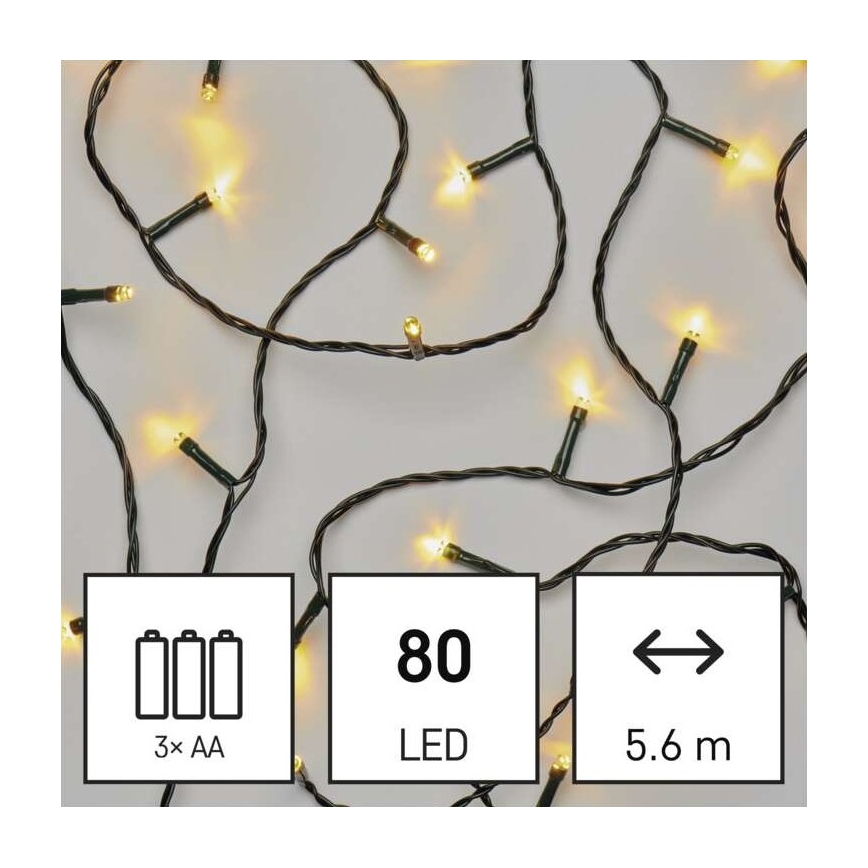 LED-Weihnachtslichterkette für den Außenbereich 80xLED/3xAA 6,1m IP44 warmweiβ