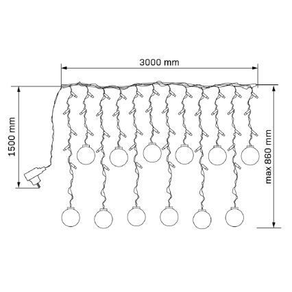 LED Weihnachtsvorhang WISH BALLS 108xLED/8 Funktionen 4,5 m warmweiß