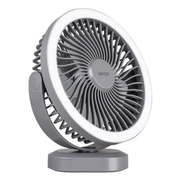 LED Wiederaufladbarer Tischventilator mit LED-Beleuchtung LED/3W/5V USB 2400 mAh Grau