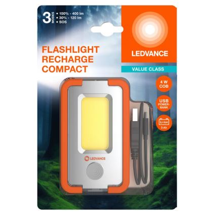 Ledvance - Aufladbare LED-Handlampe mit einer Powerbank FLASHLIGHT LED/4W/5V 3000mAh IPX2