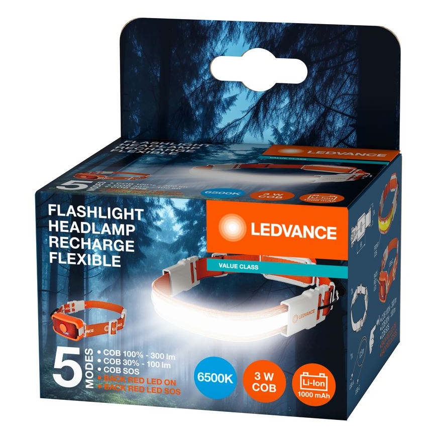 Ledvance - Aufladbare LED-Stirnlampe FLASHLIGHT LED/3W/5V 1000 mAh