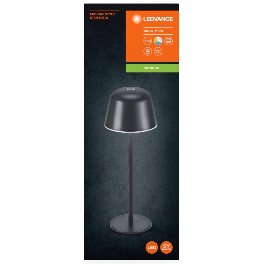 Ledvance - Dimmbare aufladbare LED-Leuchte für Außenbereiche TABLE LED/2,5W/5V IP54 schwarz