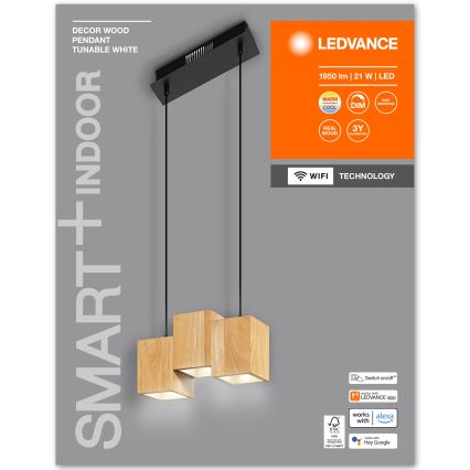 Ledvance – Dimmbare LED-Hängeleuchte an Schnur DECOR WOOD 3xLED/7W/230V Wi-Fi