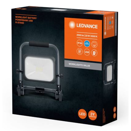 Ledvance - Dimmbarer aufladbarer LED-Außenstrahler WORKLIGHT BATTERY LED/20W/5V IP54