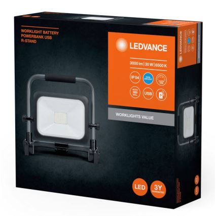 Ledvance - Dimmbarer aufladbarer LED-Außenstrahler WORKLIGHT BATTERY LED/30W/5V IP54