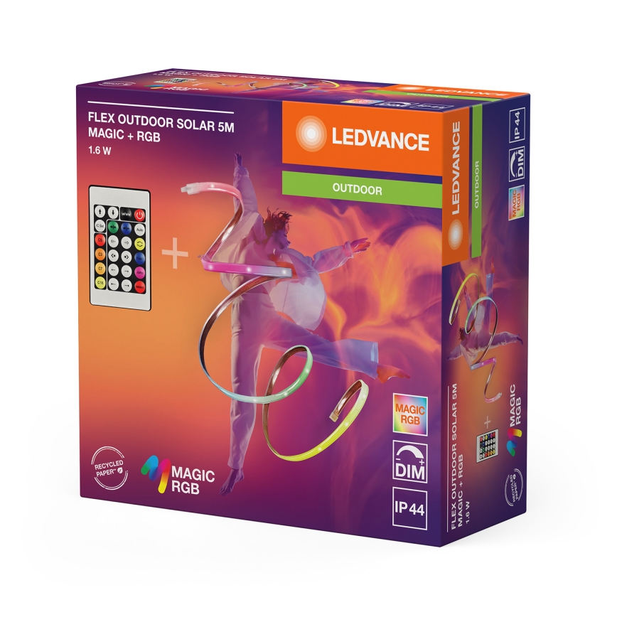 Ledvance - LED RGB dimmbarer solarbetriebener LED-Streifen FLEX MAGIC 5m LED/1,6W/5V + Fernbedienung
