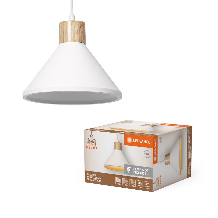 Ledvance - Hängeleuchte DECOR PLASTER 1xE27/25W/230V d 22 cm Gips weiß