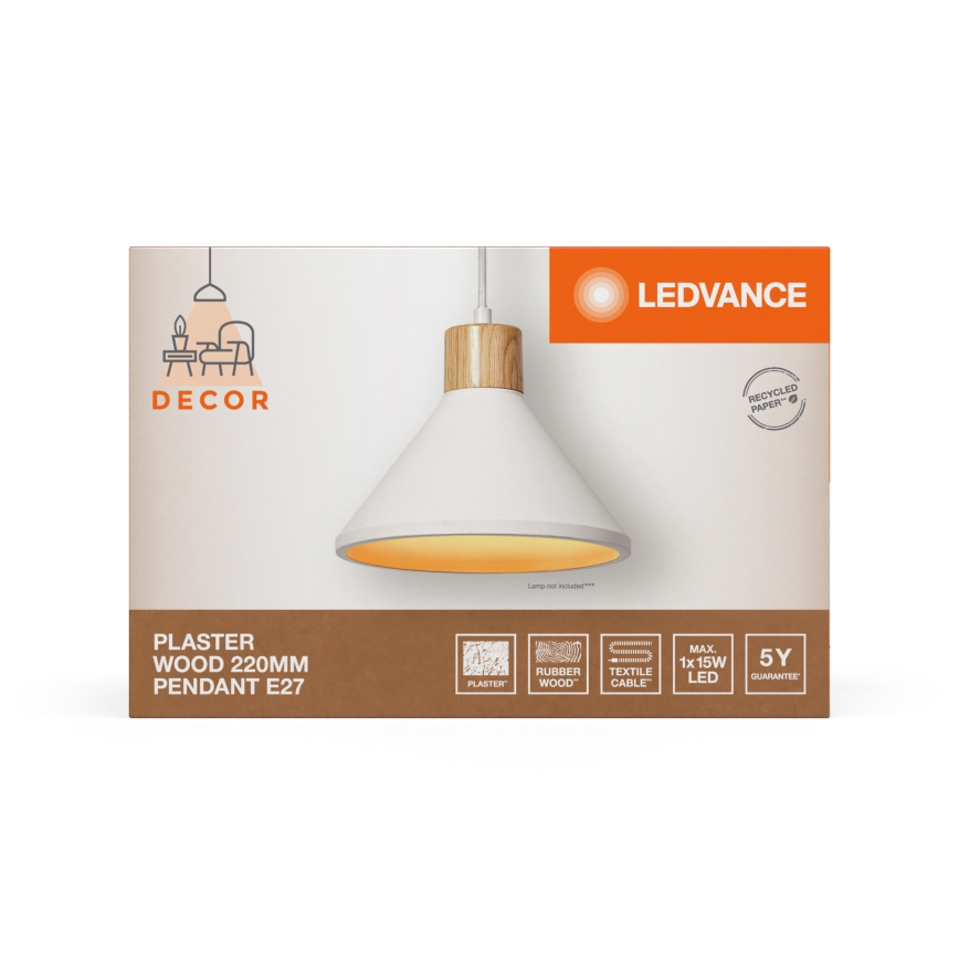 Ledvance - Hängeleuchte DECOR PLASTER 1xE27/25W/230V d 22 cm Gips weiß