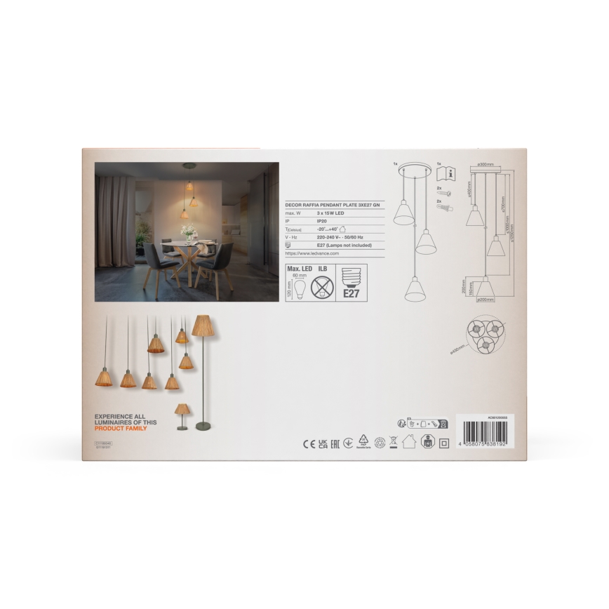 Ledvance - Hängeleuchte DECOR RAFFIA 3xE27/15W/230V Raffiabast
