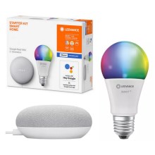 Ledvance - Intelligenter Lautsprecher Google Nest Mini + LED RGBW Dimmbare Glühbirne SMART+ A60 E27/60W/230V