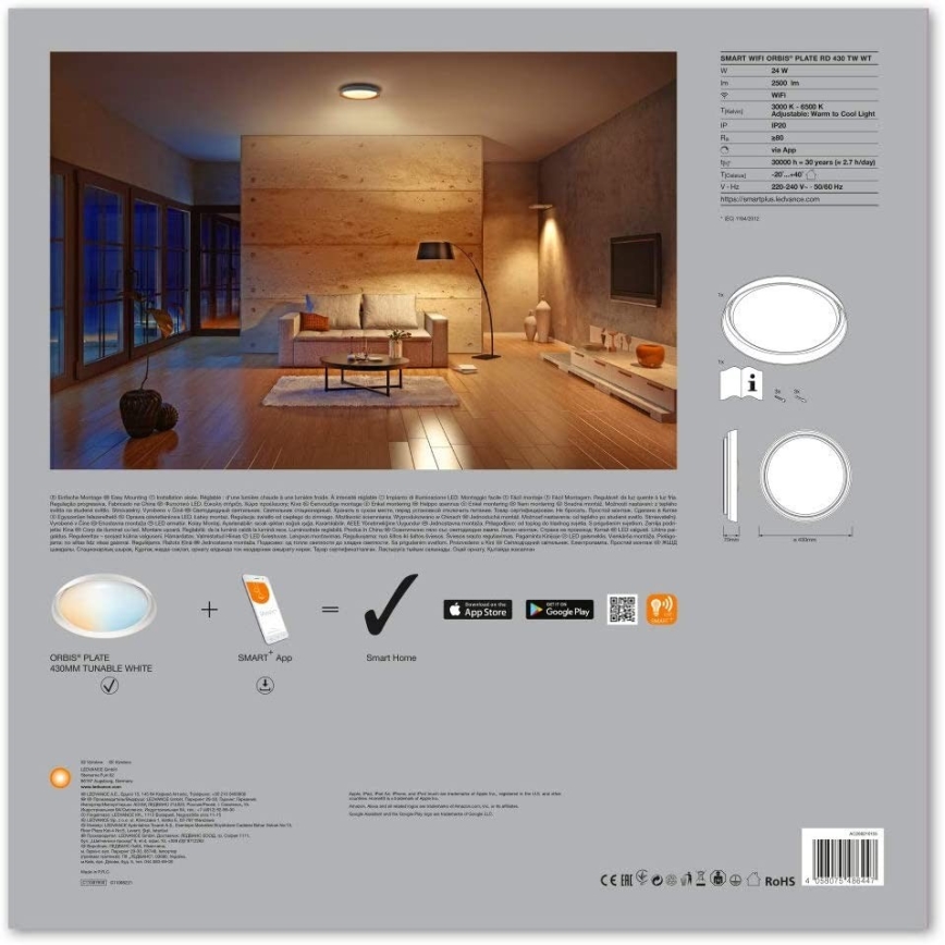Ledvance - LED-Dimmer-Deckenleuchte SMART+ PLATE LED/24W/230V 3,000K-6,500K Wi-Fi