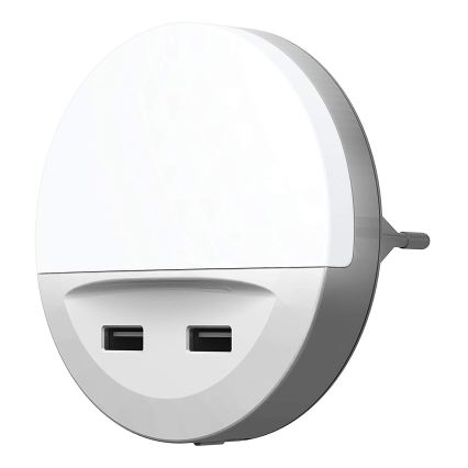 Ledvance - LED-Nachtlicht für Steckdose mit Sensor LUNETTA 2xUSB LED/13W/230V