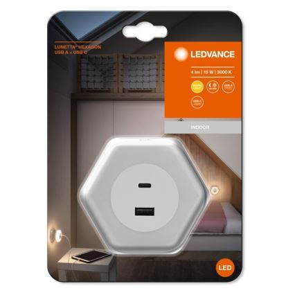 Ledvance - LED-Orientierungsleuchte für Steckdose mit USB LUNETTA LED/15W/230V