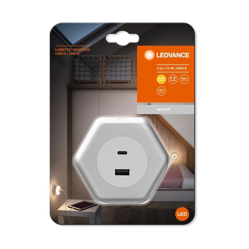 Ledvance - LED-Orientierungsleuchte für Steckdose mit USB LUNETTA LED/15W/230V