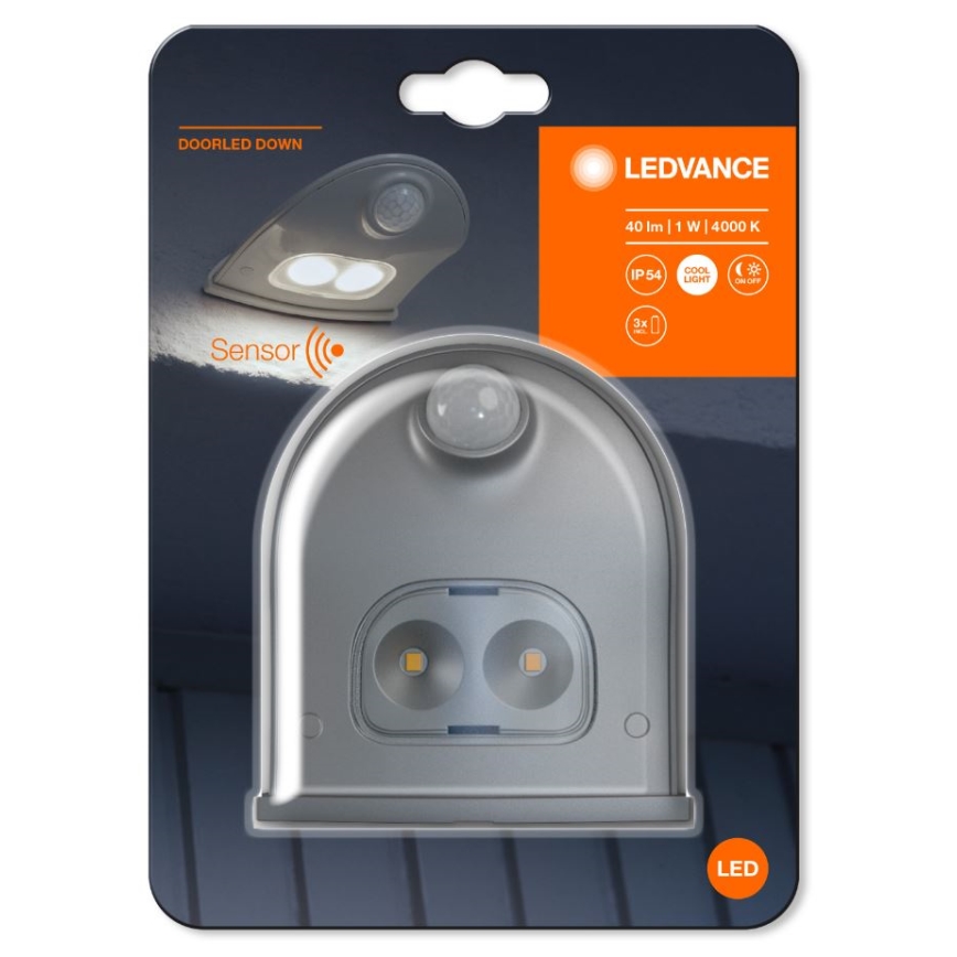 Ledvance - LED-Outdoor-Wandleuchte mit Sensor DOORLED LED/1W/3xAA IP54