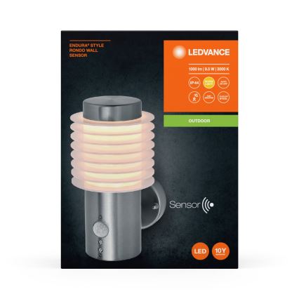 Ledvance - LED-Outdoor-Wandleuchte mit Sensor ENDURA RONDO LED/9,5W/230V IP44 Chrom