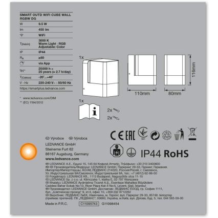 Ledvance - LED-RGB-Außenwandleuchte SMART+ CUBE LED/9,5W/230V IP44 Wi-Fi