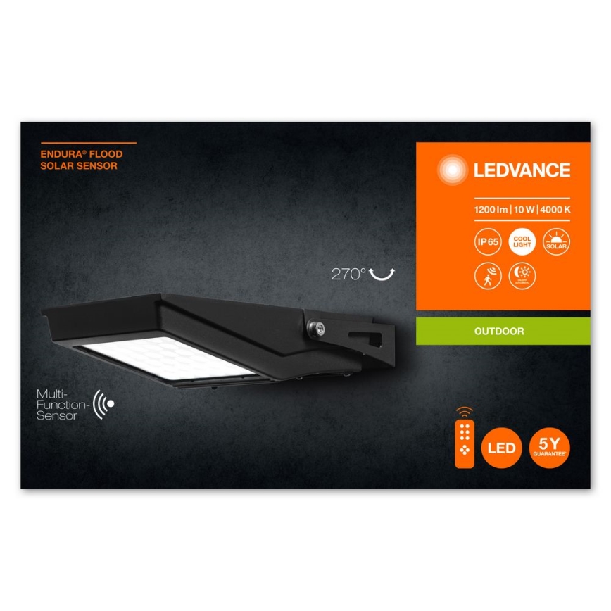 Ledvance - LED-Solarstrahler für den Außenbereich mit Sensor FLOOD LED/10W/3,6V 2000 mAh IP65 + Fernbedienung