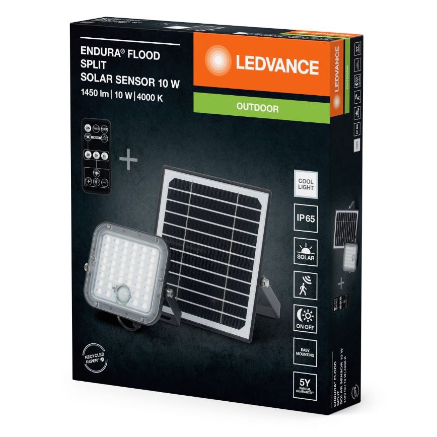 Ledvance - Dimmbarer LED-Solarstrahler mit Bewegungs- und Dämmerungssensor FLOOD SPLIT LED/10W/3,2V 5000 mAh IP65 + Fernbedienung