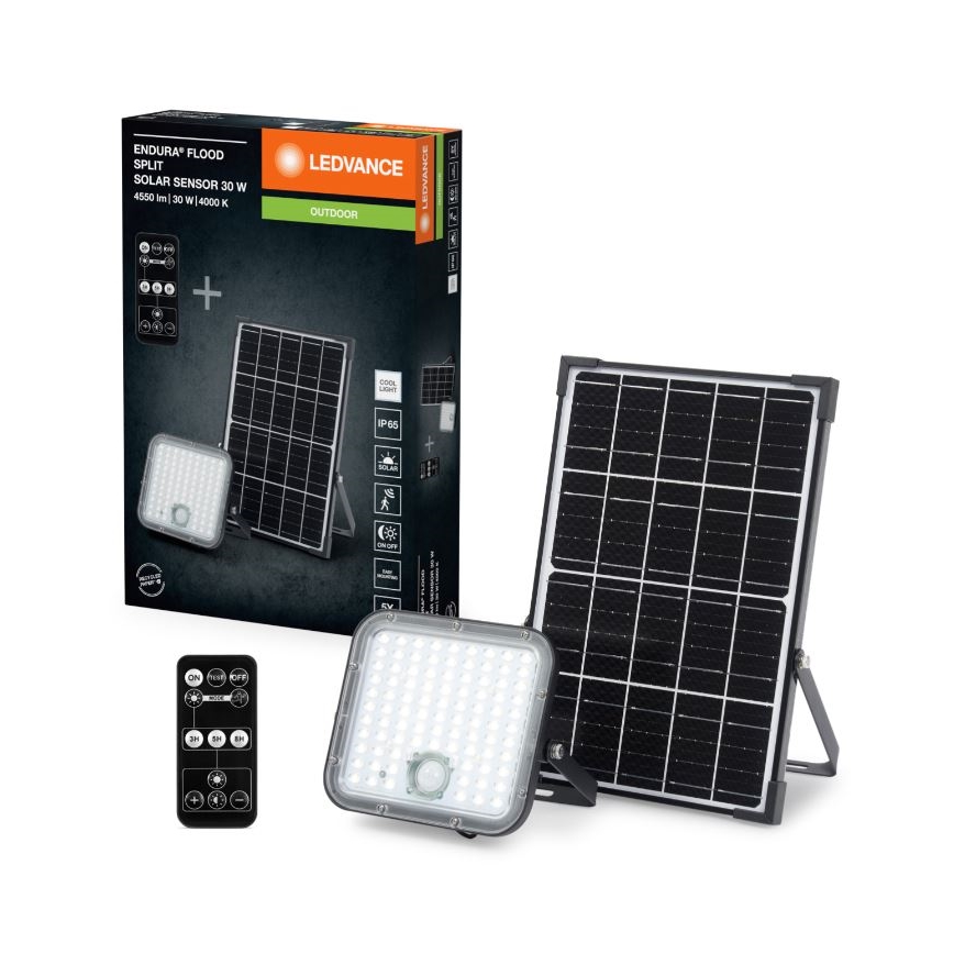 Ledvance - Dimmbarer LED-Solarstrahler mit Sensor FLOOD SPLIT LED/30W/6,4V IP65 + Fernbedienung