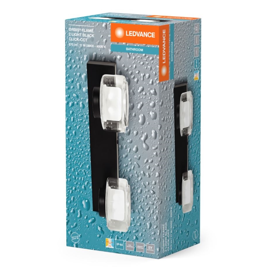 Ledvance - LED-Wandleuchte für Badezimmer ORBIS FLAME 2xLED/5,5W/230V 3000/4000K IP44 schwarz